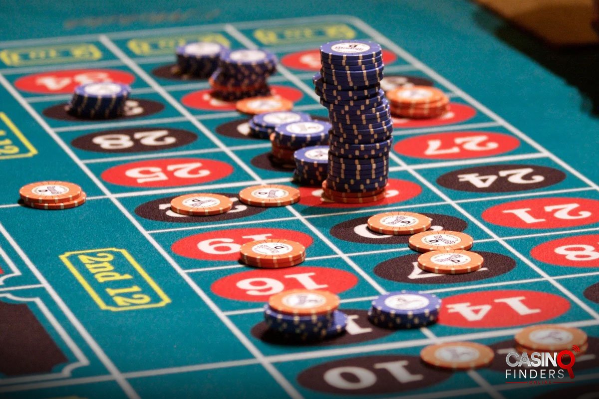 Roulette table and betting chips explaining the best strategy to play with casino match play