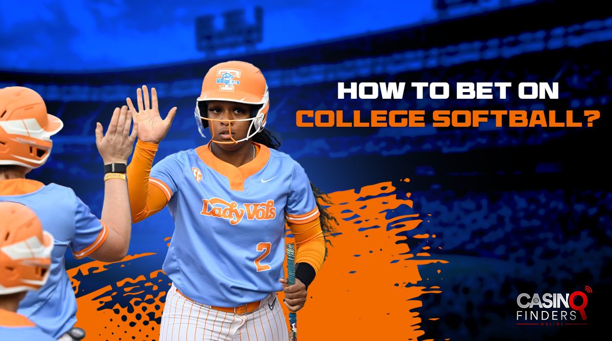 thumbnail about how to bet on college softball featuring a female softball player