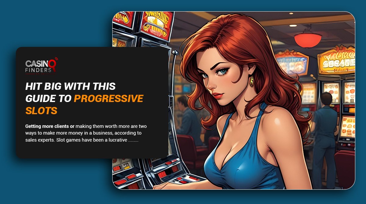 guide to progressive jackpots thumbnail image featuring a hot girl at a casino playing slot