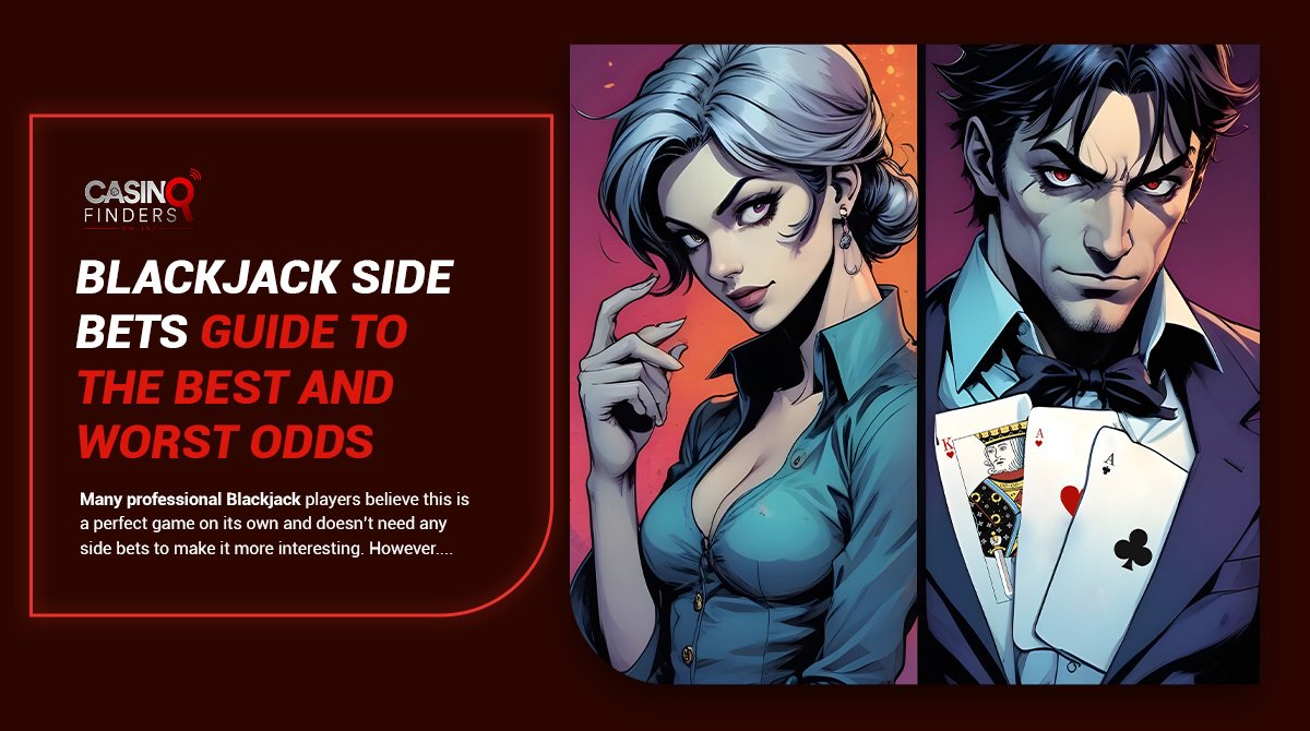 thumbnail image featuring a female and male players and explaining how do blackjack side bets work