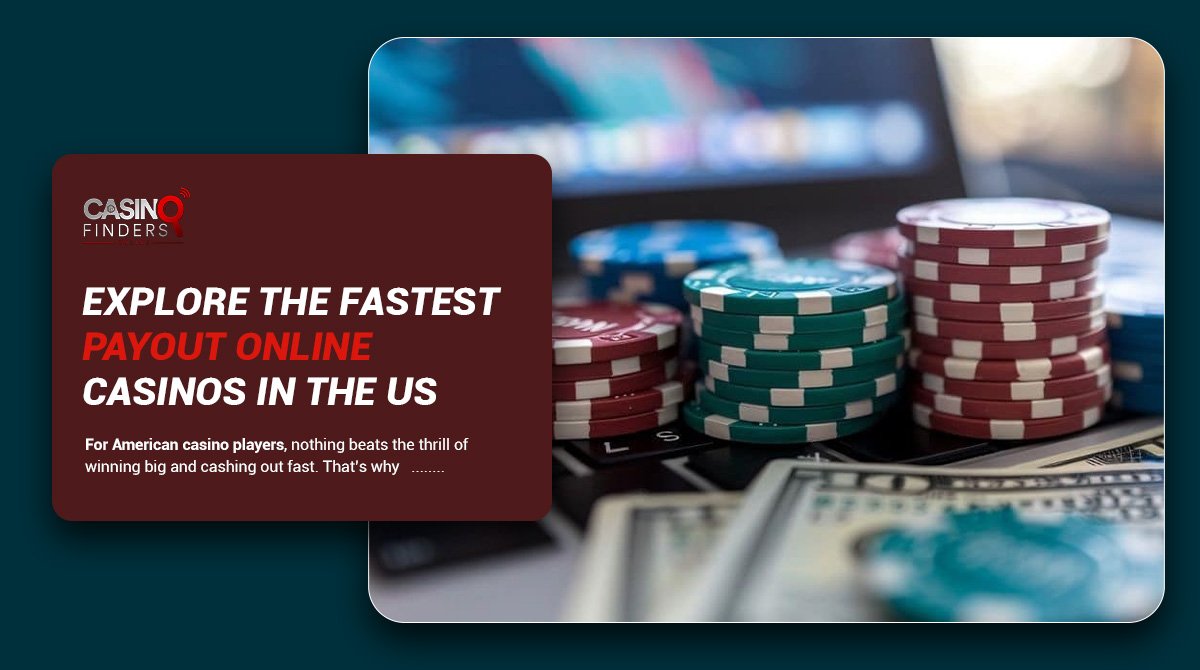 guide to the fastest payout online casinos in the US thumbnail image featuring a macbook, poker chips and dollars