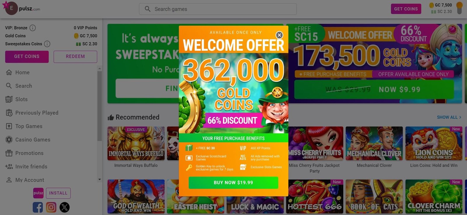 Pulsz Casino Welcome Offers