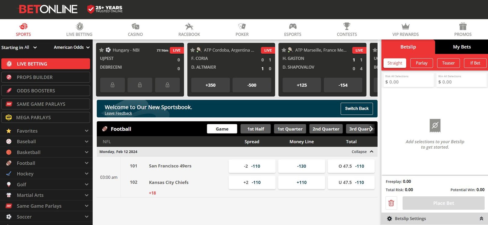 Live Betting, Parlays & More at BetOnline Sportsbook 